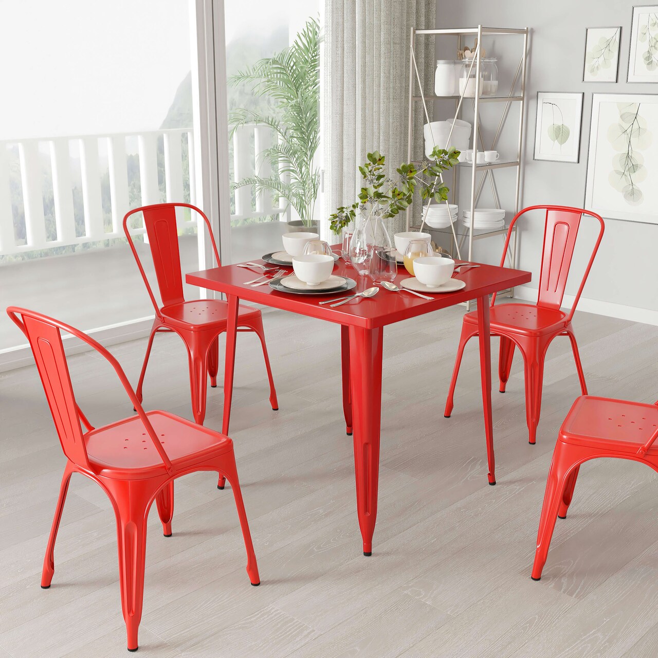 Merrick Lane Nash 31.5" Square Metal Table for Indoor and Outdoor Use